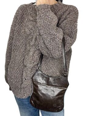 RUDSAK Collection brown leather laser cut floral small shoulder bag